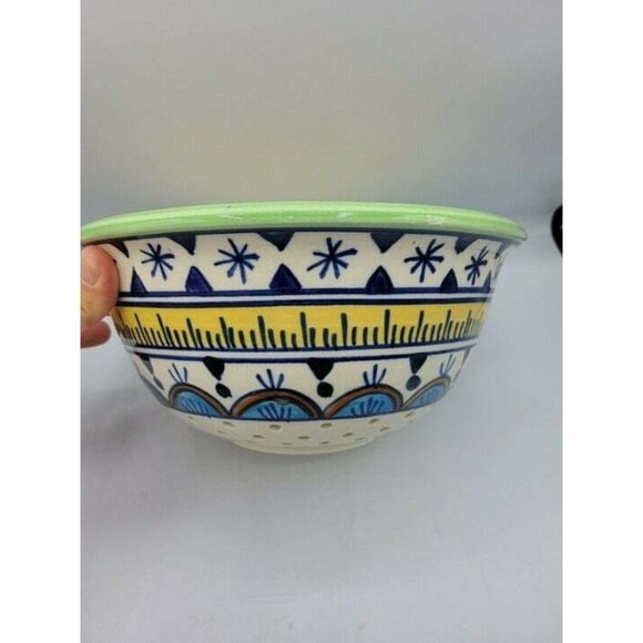 Stoneware Artisan Stoneware Hand Painted Strainer Colander Berry Bowl handles - Picture 1 of 6